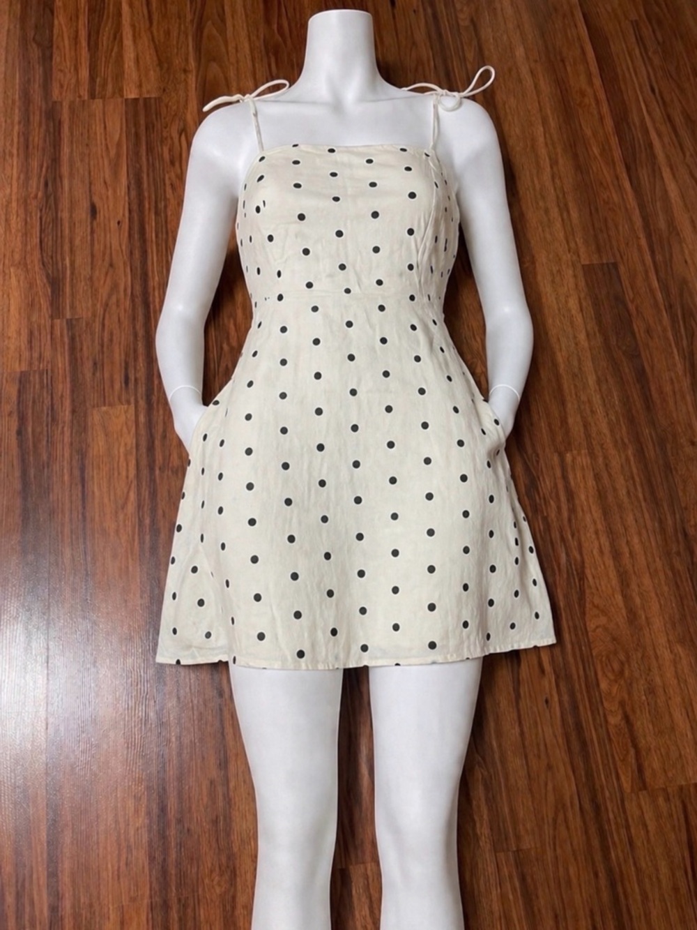 Old Navy Cream Dress with Black Polka Dots linen blend Tie Straps plus size XXL
